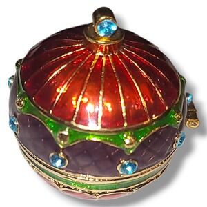 Vintage Christopher RADKO Jeweled Enamel Christmas Ornament Trinket Pill Box